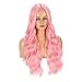 Colorful Queen 26 Inch Pink Wig Long Wavy Pink Wigs for Women Middle Part Synthetic Heat Resistant Wig for Daily Party Cosplay Use