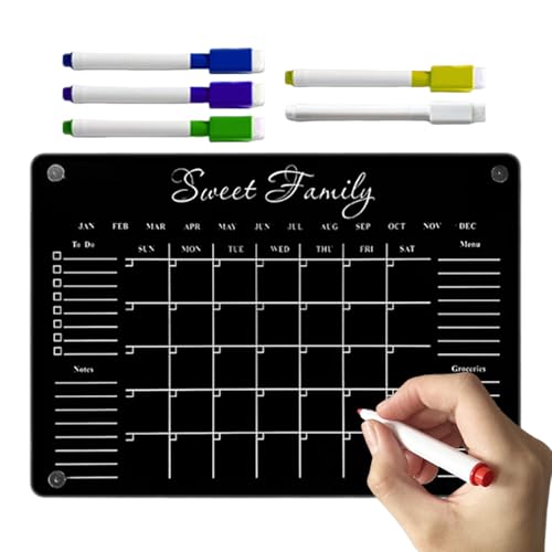 Magnetischer Kalender für Kühlschrank – Acryl löschbarer Nachrichtenblock – wiederverwendbare, trocken abwischbare Tafel mit 6 löschbaren Markern für Küche, Arbeitsplatz, Zuhause