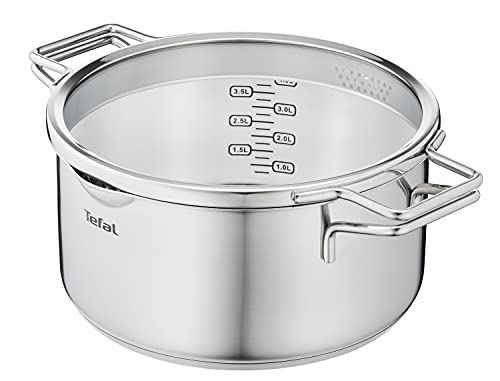 Foto von Tefal H852S6 Induktion Topfset 6-teilig, Edelstahl Stielkasserolle 16cm 20/24cm + Deckel, Kochtopf mit patentierten Doppelgriff für praktisches ausgießen, Induktionsherd geeigneter Topf, 18/10 Stahl