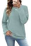 Sweatshirts for Women Long Sleeve Crewneck Tops Fashion Outfits Tops Blue M