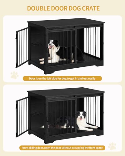 394-Heavy-Duty-Dog-Crate-Furniture-with-Barn-Door-Wood-Indoor-Dog-Crate-Kennel-for-SmallMediumLarge-Dogs-End-Side-Table-TV-Stand-Black-DFC02304B 394 Heavy Duty Dog Crate Furniture with Barn Door Wood Indoor Dog Crate Kennel for SmallMediumLarge Dogs End Side Table TV Stand Black DFC02304B