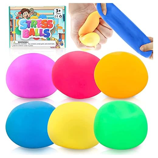 OleOletOy Slow Rising Sensory Stress Ball 6 Pack, Stretchy Ball Fidget Toy Squishy Toys - Soft Dough Balls - Stress Relief Toys for Kids and Adults with Anxiety, ADHD, Autism, Easter Basket Stuffers