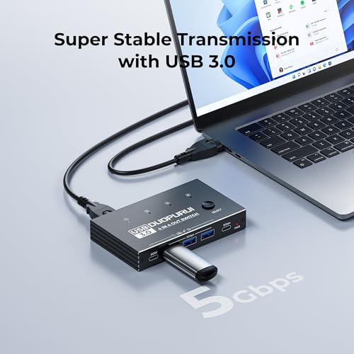 Image of USB 3.0 Switch 4 Computers Sharing USB C & A Devices,Easy One-Click Device Switching with USB-C Cable & USB-A Cable,USB Switch Hub Share Keyboard Mouse Printer Scanner(USB3.0 4in4out)