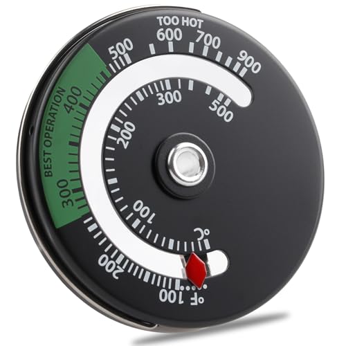 Termómetro Magnético Estufa para Quemador Multicombustible, Termometro para Hornos de Chimenea de Leña Redonda y indicador Temperatura Metal(negro, 60 mm)