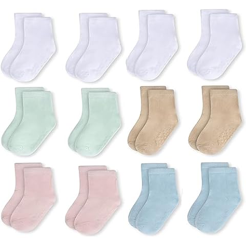 Rising Star Kids Socks for Girls Boys Toddler Socks With Grippers Soft Cotton Dress Crew Grip Socks for Children 2T-3T Years old (Basic Color Assortment) Cover