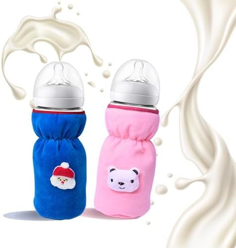 THE LITTLE LOOKERS Bottle Cover for Philips Avent/Wide Neck Feeders Soft Plush Stretchable Baby Feeding Bottle Cover with Easy to Hold Strap (Light Pink & Royal Blue, Wide Neck 240-330ml/8-11oz)