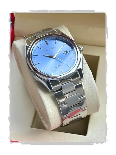 Image of AMERICANVIBER Mens Analog Quartz Watch, Stainless Steel Bracelet, Date Display Chain Watch for Men
