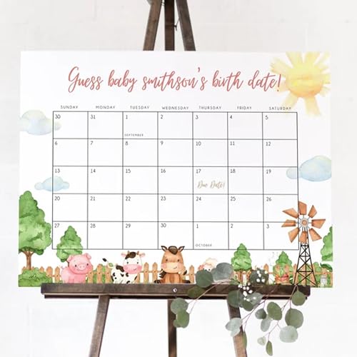 Farm Guess Baby Due Date Calender Game Sign, Editable Template sign, Guess Baby's birthday sign, Personalized Wildflower Baby Due Date Calendar sign, Guess Baby's Birthday sign, The Due Date Of Baby