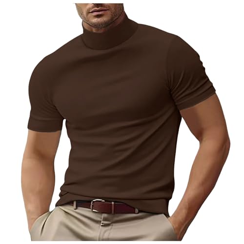 Herren Rollkragen Kurzarm Shirt Slim Fit Einfarbig Casual für die Freizeit...