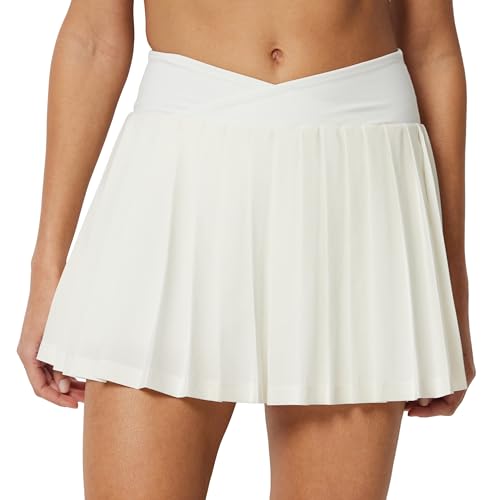Amazon Essentials Damen Funktionaler Plissierter Tennisrock aus Dehnbarem Gewebe mit Innenhose und Taschen Weiß M