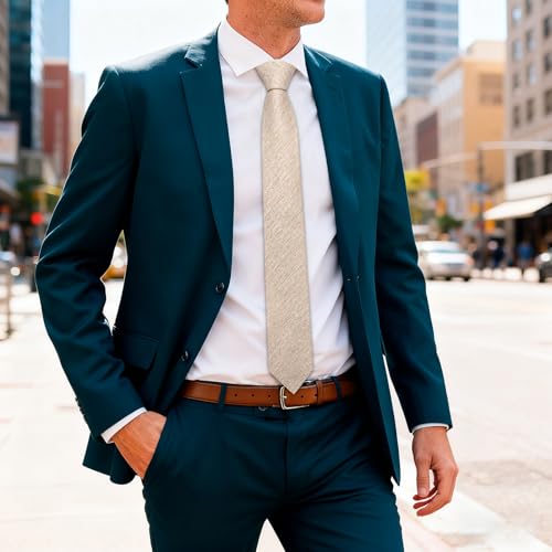 Image of Barry.Wang Skinny Ties for Men Cashmere Wool Blend Necktie with Tie Clip | Tie and Tie Clip Set, Cashmere Wool Blend, Textured Woven Stripe, 2.76 x 63 Inches, Extra Long Slim, Wedding Work Winter