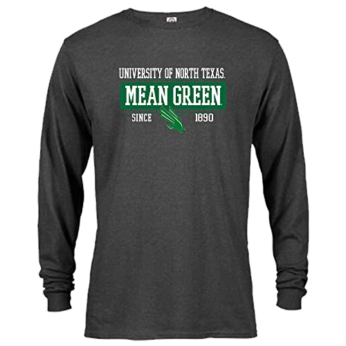 Sport Your Gear North Texas Mean Green Bar Mascot Established Long Sleeve T-Shirt (Charcoal Heather - X-Large)