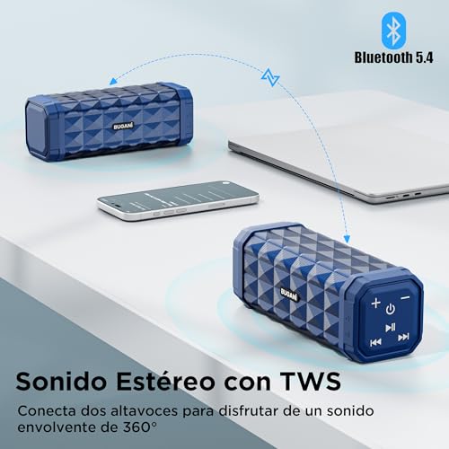 BUGANI Altavoz Bluetooth Portatil 5.4, Altavoz Bluetooth Potente 30W, Altavoces Pequeño, Doble Graves Speaker, 30H Reproducción, IPX5 Impermeable, TWS Emparejamiento, para Exteriores, Fiestas - imagen 2
