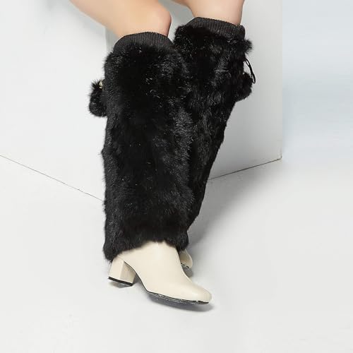 Image of Fur Story Fur Leg Warmers Real Fur Rabbit Winter Leggings Boot Toppers for Women