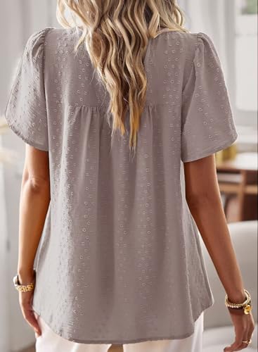 Image of Falechay Womens Summer Tops Crewneck Short Sleeve Shirts Casual Chiffon Blouses Flowy Lace Hem Boho Clothing Trendy 2026