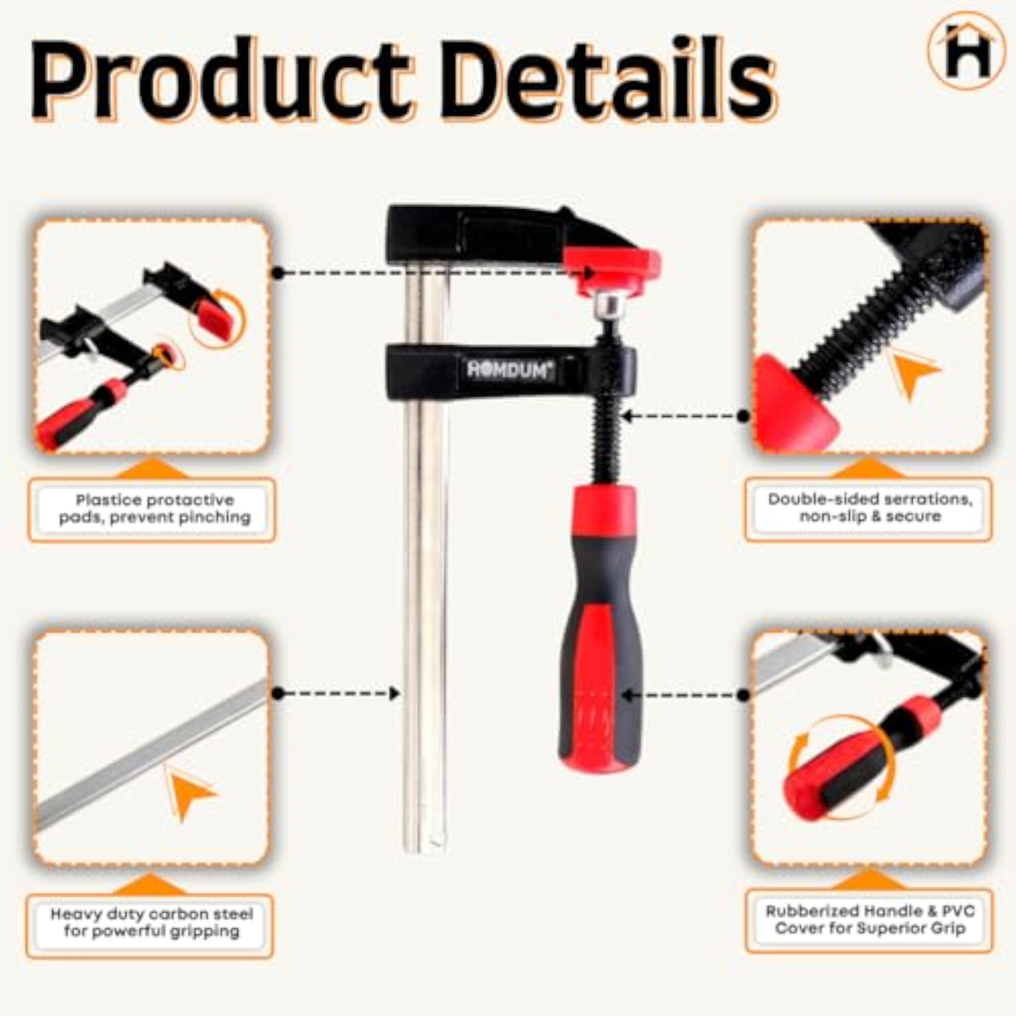 Steel F Clamp 200 x 50 mm with Rubberized Handle