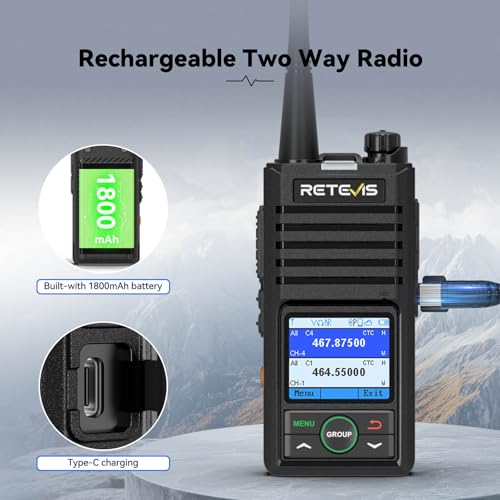Image of Retevis RB58 LMR Business Radio, Bluetooth Walkie Talkies, 2 Pack | APP Control, Rechargeable, 1800mAh, NOAA, Group Call, Emergency Alarm, VOX, Water Resistant, Rugged, for Outdoors Family