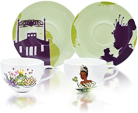 Silver Buffalo Disney Princess and the Frog 2pc Bone China Teacup and Saucer Set, 6.7 Ounces