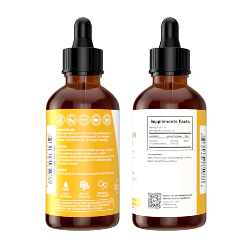 Image of Heivy Liquid Vitamin D Drops 4000 IU (100 mcg), Vitamin D3 for Bone Health Support, Pineapple Flavor Vegan VIT D3 Drops, Made in USA, 60 Servings 2 Fl Oz (60ml)