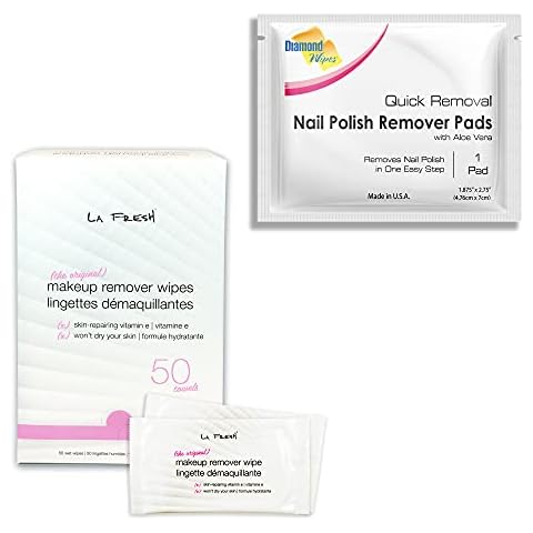 Bundle Deal-LA Fresh Makeup Remover Wipes 50 Packets and Diamond Wipes Pre-soaked Nail polish 50Pads Cover