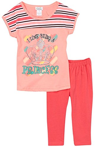 Image of ToBeInStyle Girl's 2 Piece Outfit Top & Leggings Set Casual Graphic Shirt Capri Pants