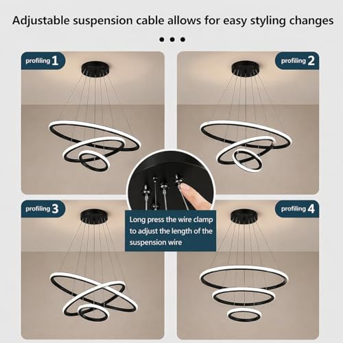Image of Dreamie Mordern Led Chandelier Lights for Ceiling Size 600 Mm | Hanging Decoration Light for Living Room /Dinning Table /Office /Restaurant | Jhumar for Hall Decor | Colour Black