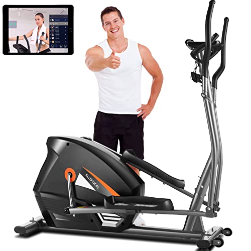 FUNMILY Elliptical Machines for Home Use, APP Control Cross Trainer, Elliptical Training with 10 Levels Resistance, LCD Monitor, Bluetooth, Pulse Rate Grips, 16lb Quiet Flywheel