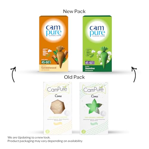 Image of CamPure Camphor Cone (1 Jasmine + 1 Sandalwood) Pack Of 2-100% Organic | Air Freshener For Car, Wardrobe, Office Cabin's, Drawers, Travel Bag & Bathroom