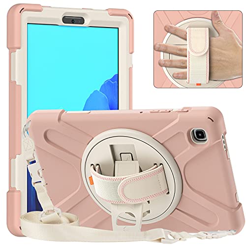Etui na tablet PC Etui na tablet Etui na tablet do Samsung Galaxy Tab A7 Lite 8,7 T220, dla dzieci na całe ciało, odporne na wstrząsy, pokrowiec na tablet z paskiem na rękę/paskiem na ramię Obrotowa podpórka (kolor: różowe złoto)