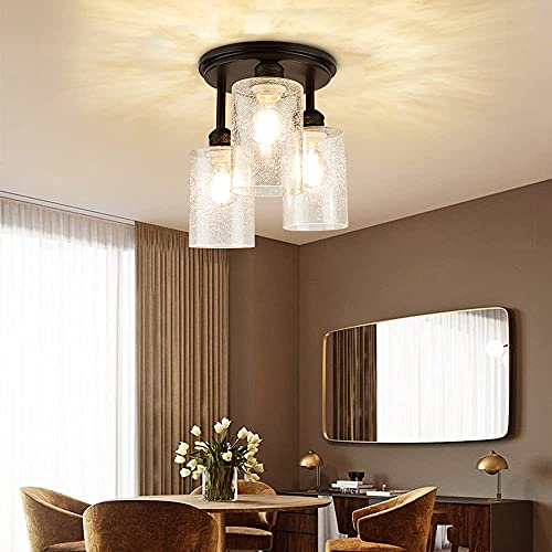 Depuley - Lámpara de techo LED de cristal con tres bombillas modernas, aplique de cristal, iluminación de techo interior, 60 W, E27*3 para salón, dormitorio, comedor, color negro