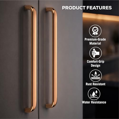 Image of 12 Inches PVD Rose Gold Stainless Steel Kitchen Cabinet Handles /Drawer Pull Handles for Cupboard & Almirah /Long Wardrobe & Furniture Door Handles(Pack of 4)