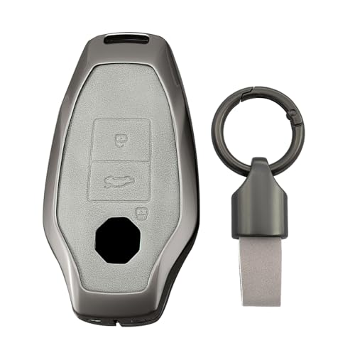 KUNIO Zinc Alloy PU Leather Car Key Fob Cover Case Fit for MG 7 MG7 MG-7 2023 2024 Key Protective Cover Keychain Key Holder Key Cover Off White