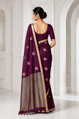 Image of Women's Kosa Linen Floral Motif Design with Unstitched Blouse Piece