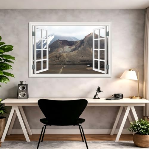 Cuadro lienzo efecto ventana tridimensional con paisaje alpino sin marco 3