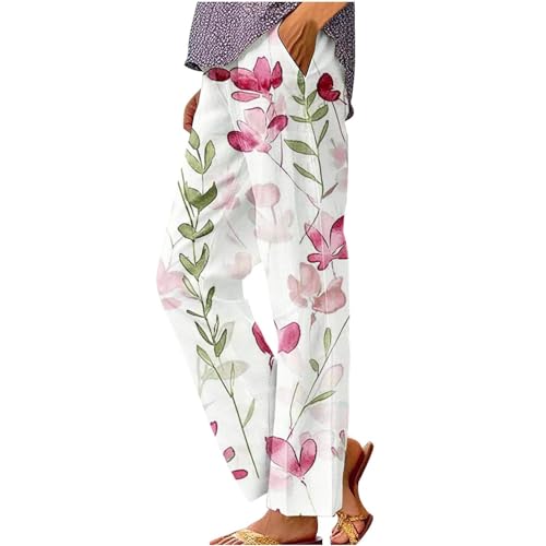 Pantalon cargo en lin pour femme ample et court à cordon réglable
