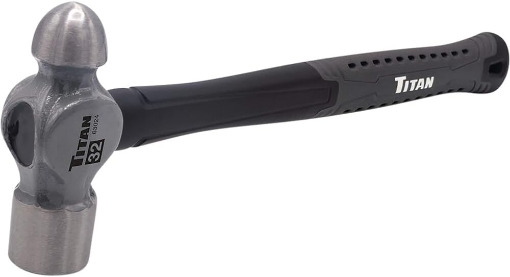 63024 32oz Ball Pein Hammer, Forged Steel Head, 14.5" Shock Absorbing Fiberglass Handle with Textured Rubber Grip
