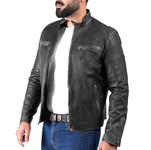 Veste moto en cuir homme avec poches multiples idéal pour vos road-trips