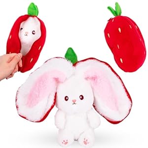 ArtCreativity Strawberry Bunny Plush Toy Hidden Easter Bunny Stuffed Animal Easter Basket Stuffers and Gifts for Kids Doubles as Cute Easter Decor