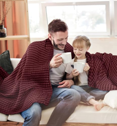 Utopia Bedding 100% Baumwolle Waffeldecke Kuschedecke 300 GSM (Bordeaux - 228 x 182 cm) weiche leichte, atmungsaktive tagesdecke… – Ansicht 5