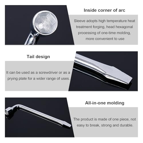 Image of Car Spare Tire Wrench, 19mm L Type Slotted End Socket Repair Tool for Jack, Carbon Steel Hexagon Auto Spare Tire Lug Wrench Tire Replacement Tool for Car, Car Accessories