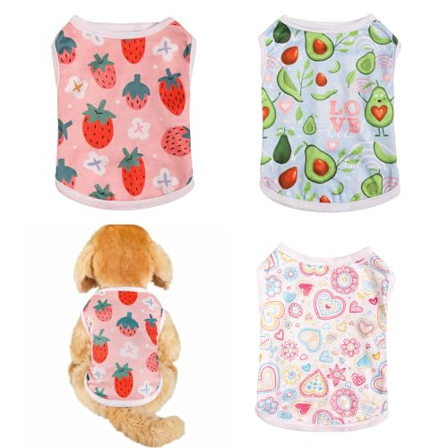 3 Stück Hundeshirts,Atmungsaktives Welpen Hunde Shirts Obstmustern Kleine Hunde-Shirt Weiche Cat Tank Weste T-Shirt Sommer Hundekleidung Haustierkleidung für Kleine Hund Katze(Rosa,L)