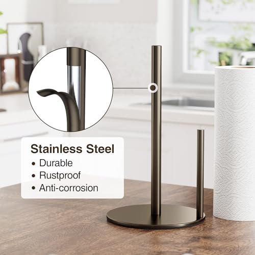 Image of Bronze Kitchen Paper Holder, Oil Rubbed Bronze Paper Towel Holder, Kitchen Roll Organizer, Countertop Roll Dispenser with Weighted Base