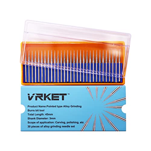 Vrket 30Pcs Diamond Grinding Burr Drill Bit Pointed Type Stone Carving Tools Diamond Dremel Bits Diamond Drill Bits Engraving Drill Bit Set Dremel Diamond Bits For Stone Wood Carving Dremel Bits #TOP2
