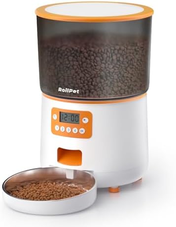 Automatic Cat Feeder, 4L Automatic Cat Food Dispenser with Customize Feeding Schedule, 4 Meals Auto Pet Feeders for Cats&Dogs, Anti-Clogging/Freshness Preservation/Dual Power, Dry Food, White