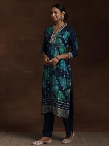 Image of Libas Printed Silk Blend Straight Kurta With Trouser and Dupatta
