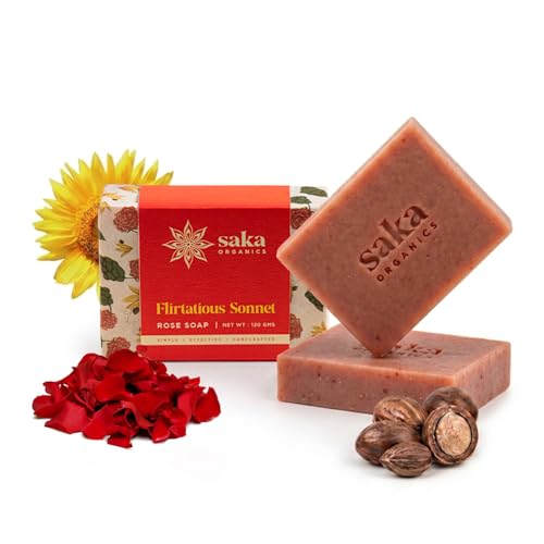 Image of Saka Organics Rose Bath Soap with Shea Butter, Pack of 2 (120g Each) | Handmade Cold-Processed Soap | Gentle Cleansing, Moisturizing & Floral Fragrance | Sulphate & Paraben Free