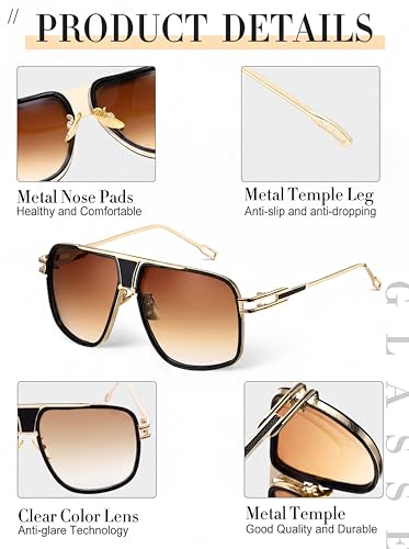 Image of Frienda 3 Pairs Retro Sunglasses for Men Oversized Men Shades Glasses Fashion Alloy Metal Gold Frame Polarized Sun Glasses