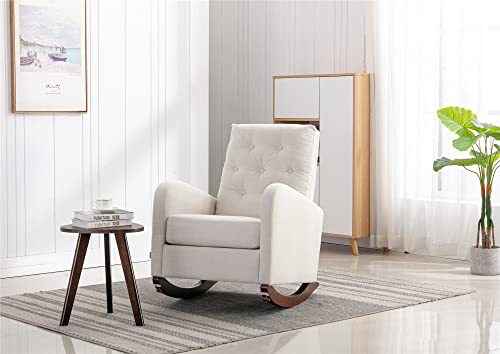 Rocking Chair Modern,Upholstered Glider Rocker Chair For Nursery,Comfy Armchair With Side Pocket For Living Room (White) #TOP6