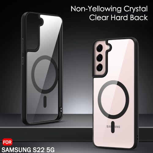 Image of TheGiftKart Hybrid Back Cover Case for Samsung Galaxy S22 5G Compatible with MagSafe | Shockproof Design | Hard Transparent Back Cover Case for Samsung Galaxy S22 5G (PC & TPU, Black Sides)