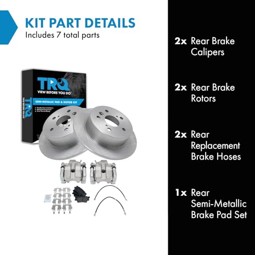 Image of TRQ Rear Brake Pad and Rotor Set Semi Metallic Rotors Calipers Compatible with 2007-2012 Lexus ES350 2008-2012 Toyota Avalon 2007-2011 Camry